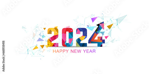 Technology, Futuristic, Growth, Polygonal Design of 2024 New Year Number.  2024 Happy New Year welcome concept.