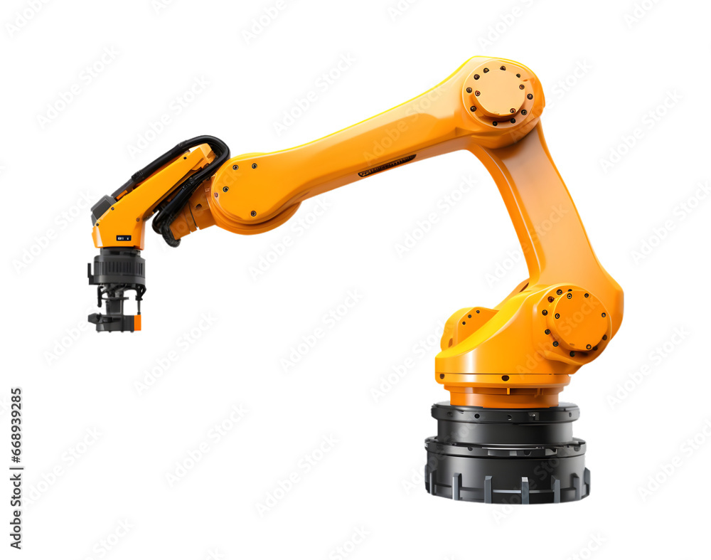 Industrial robotic arm isolated on a transparent background. Industrial robot works automatically in smart autonomous factory. Generative AI Industrial robotic arm isolated on a transparent background. Industrial robot works automatically in smart autonomous factory. Generative AI