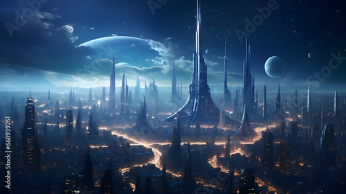 Majestic celestial city emerges as a panoramic beacon in the heart of the galaxy