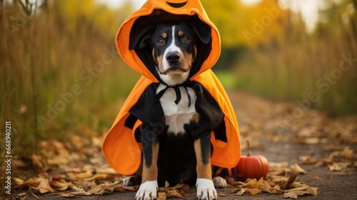 Greater Swiss Mountain Dog Dressed In a Halloween Costume 3 photo