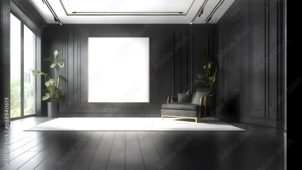 Black background to present products in loop, black wall, increase and decrease of lights, wooden floor, 4k, fonts, loop Black background to present products in loop, black wall, increase and decrease of lights, wooden floor, 4k, fonts, loop