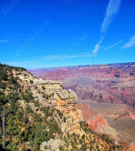 View of the Grand Canyon. Multicolored rocks. The beauty of nature. National Park.