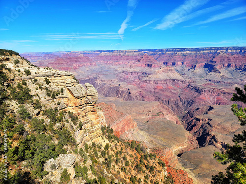 View of the Grand Canyon. Multicolored rocks. The beauty of nature. National Park.