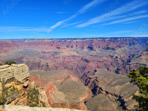 View of the Grand Canyon. Multicolored rocks. The beauty of nature. National Park.