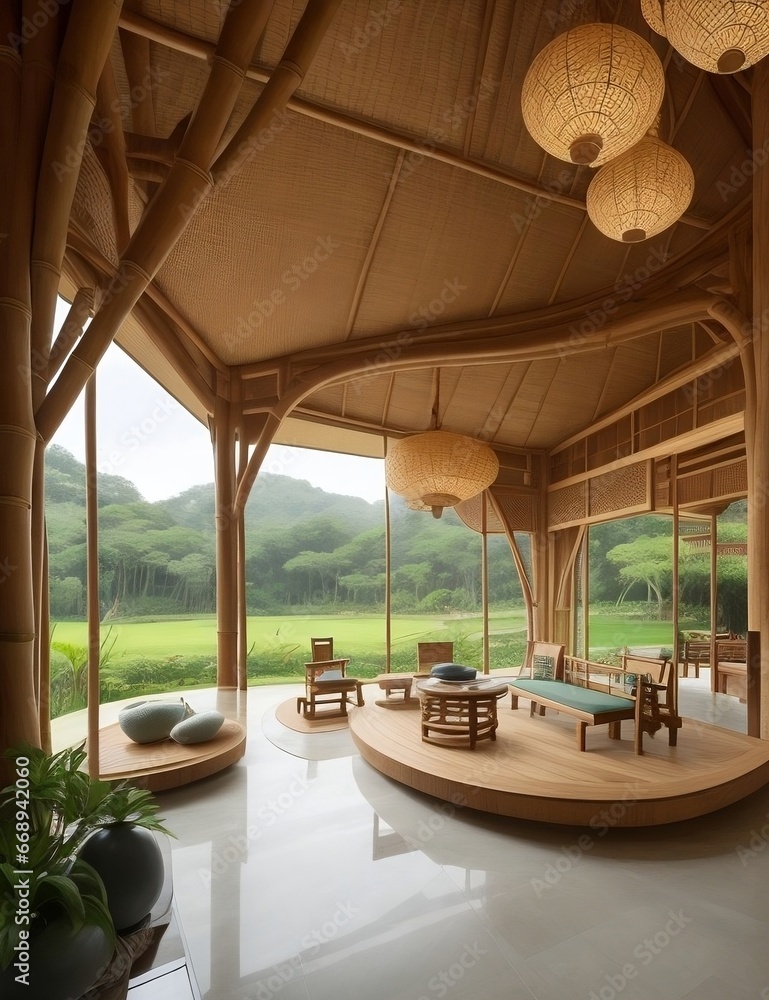 Innovative Transformations: Long Bamboo Seats Display