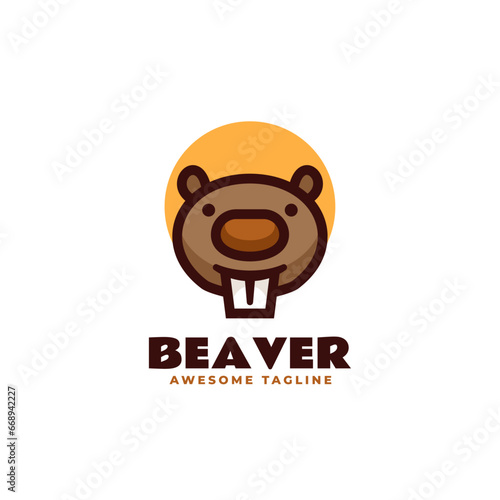 Vector Logo Illustration Beaver Mascot Cartoon Style.