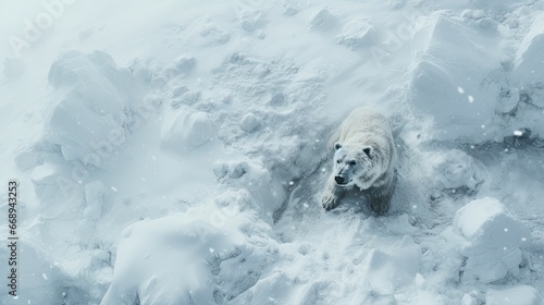 aerial top view polar bearWinter Storm climate landscape