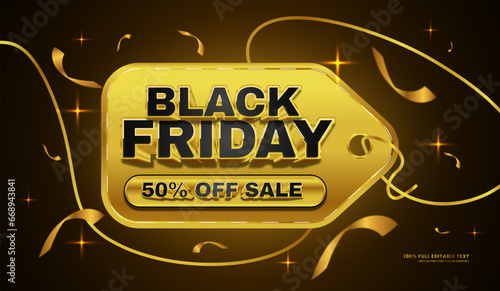 Editable text effect Black Friday, Black friday sale ribbon banner, Vector discount tag