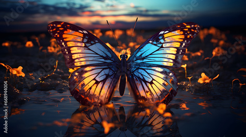 butterfly on a flower, Butterfly at sunset