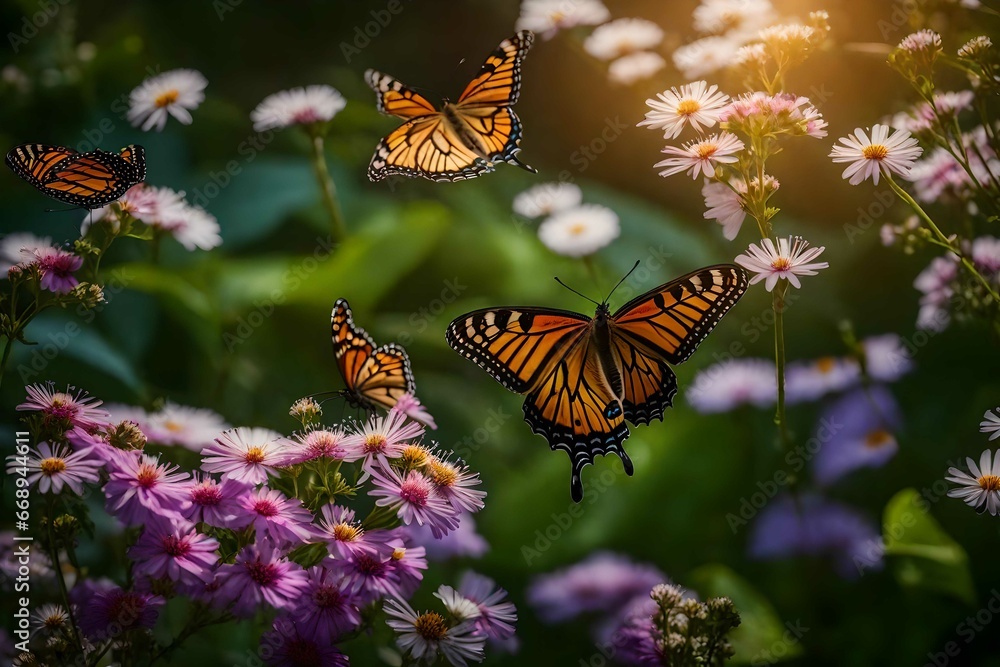 butterfly on flower summer background. Generative AI technology butterfly on flower summer background. Generative AI technology