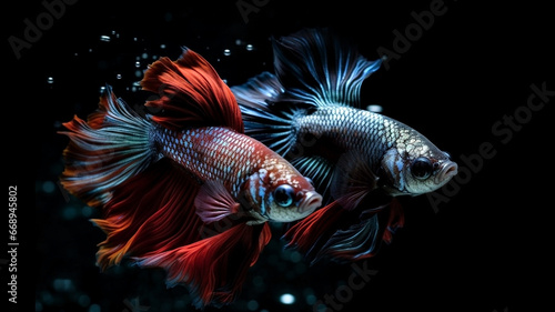  Betta fish, siamese fighting fish isolated on black background beautiful movement macro photo