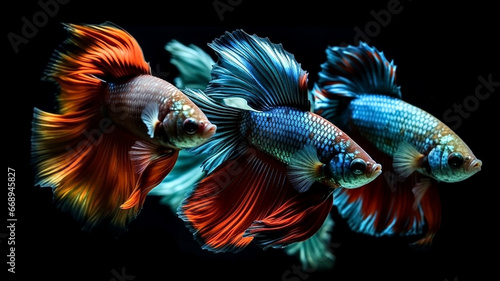  Betta fish, siamese fighting fish isolated on black background beautiful movement macro photo