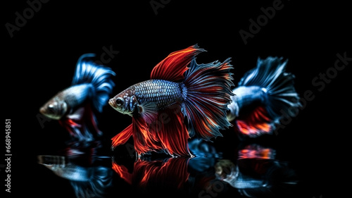  Betta fish, siamese fighting fish isolated on black background beautiful movement macro photo