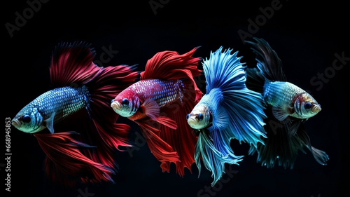  Betta fish, siamese fighting fish isolated on black background beautiful movement macro photo