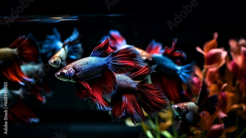  Betta fish, siamese fighting fish isolated on black background beautiful movement macro photo