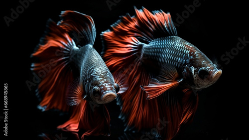  Betta fish, siamese fighting fish isolated on black background beautiful movement macro photo