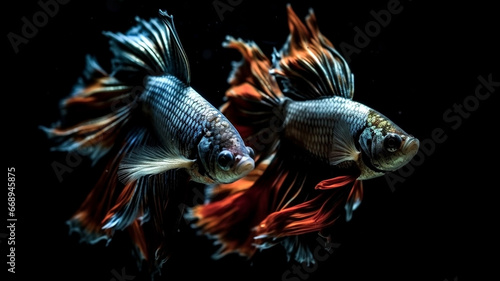  Betta fish, siamese fighting fish isolated on black background beautiful movement macro photo