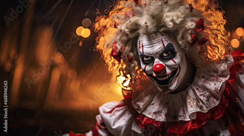 Sinister killer clown with an evil smile. scary clown