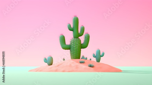 Mickey Cactus Pastel color minimalist backdrop. Generative Ai illustration. 