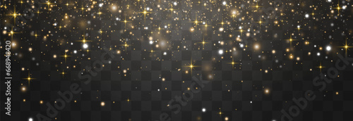 Magical light dust, dusty shine. Flying particles of light. Christmas light effect. Sparkling particles of fairy dust glow in transparent background. Vector illustration on png.