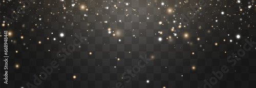 Magical light dust, dusty shine. Flying particles of light. Christmas light effect. Sparkling particles of fairy dust glow in transparent background. Vector illustration on png