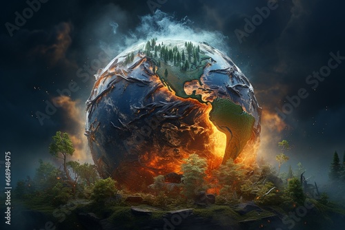 Global Warming Planet Earth Illustration Created with Generative AI