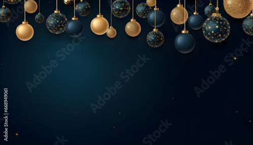 Christmas balls with copy space for text on dark turquoise background.