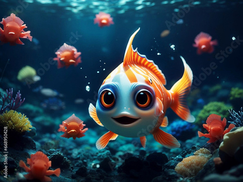 Cute Colorful Fish underwater in deep sea.