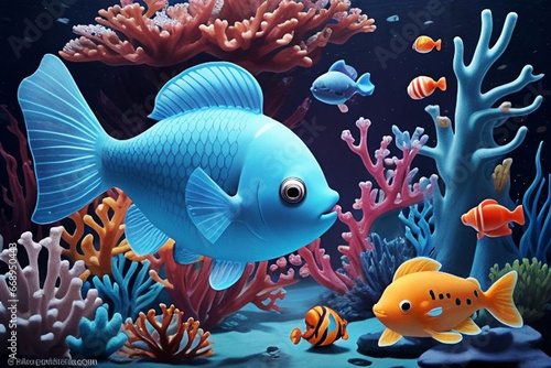 Cute Colorful Fish underwater in deep sea.