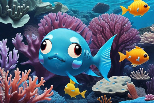 Cute Colorful Fish underwater in deep sea.