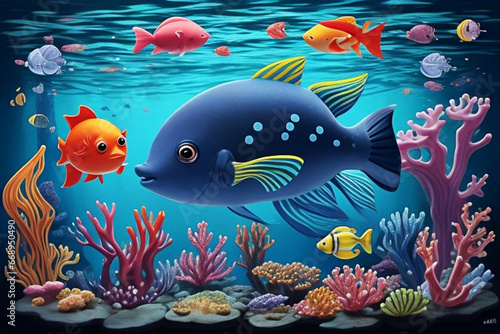 Cute Colorful Fish underwater in deep sea.