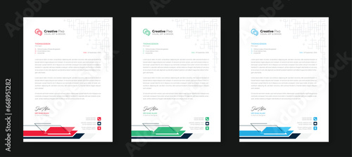Corporate modern letterhead design template with color variation bundle. Creative letterhead design template for your business. Abstract letterhead design template.