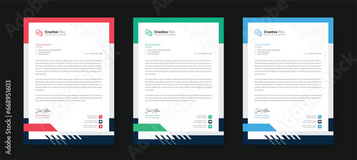 Corporate modern letterhead design template with color variation bundle. Creative letterhead design template for your business. Abstract letterhead design template.