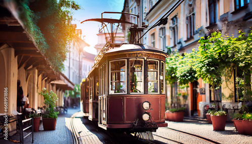 historical tram in the old town photo