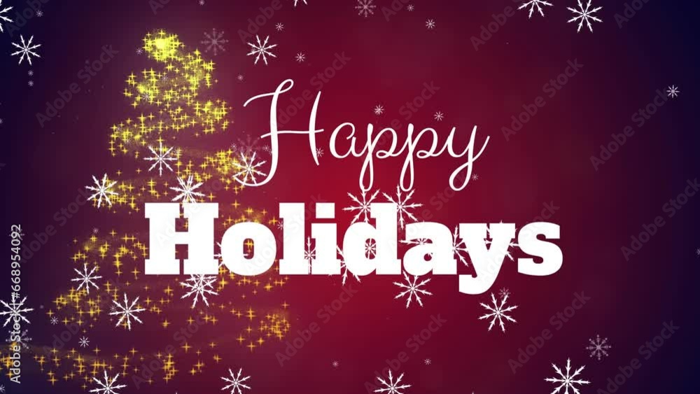 Animation of snowflakes falling over shooting star forming a christmas tree against red background Animation of snowflakes falling over shooting star forming a christmas tree against red background