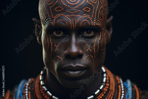 Portrait of an adult serious African tribal man looking at the camera
