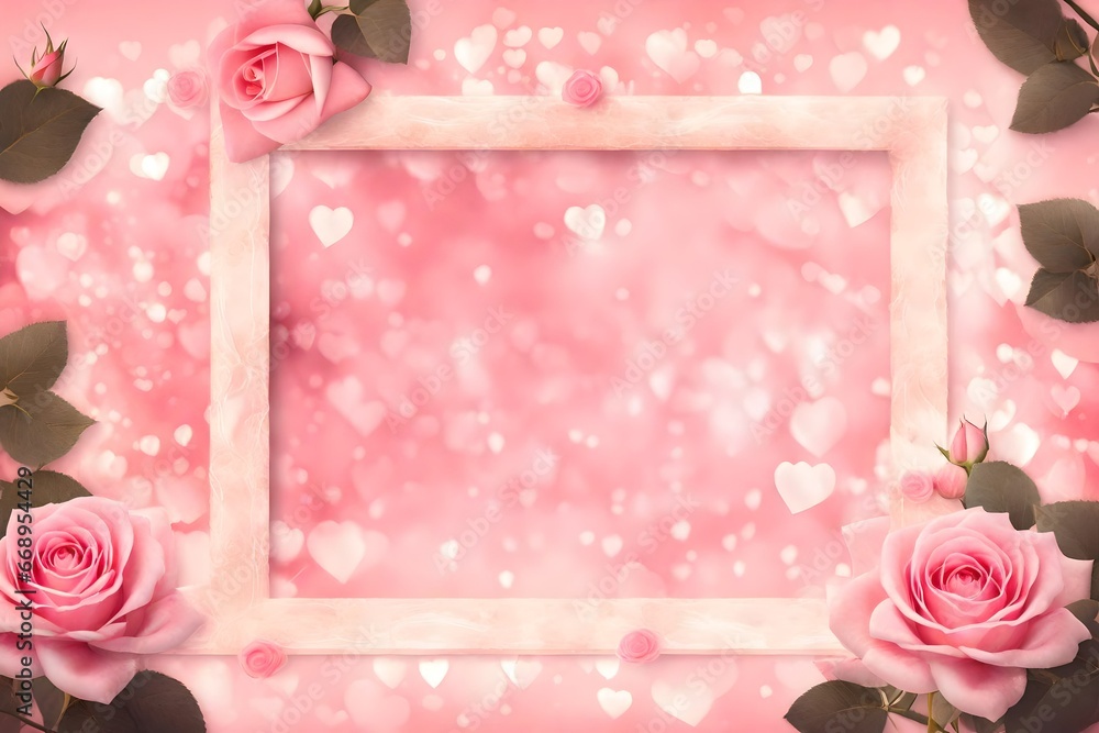 pink background with roses and frame