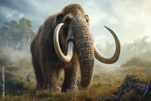 Big mammoth in the forest. 3D Rendering, 3D illustration, Prehistoric mammoth, AI Generated © Ifti Digital