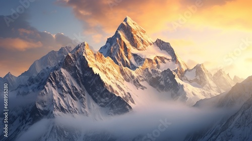 Mountain peak landscape with snow and clouds at sunrise © boxstock production