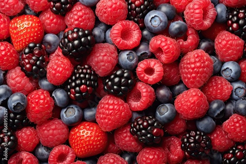 Background of fresh berries. Raspberries, blackberries, blueberries and strawberries, Raspberry, blueberry, blackberry, strawberry and raspberry background, AI Generated