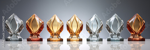 Pristine Glass Awards Set  Emblazoned with Gold, Silver, and Bronze Medals for Top Achievers photo