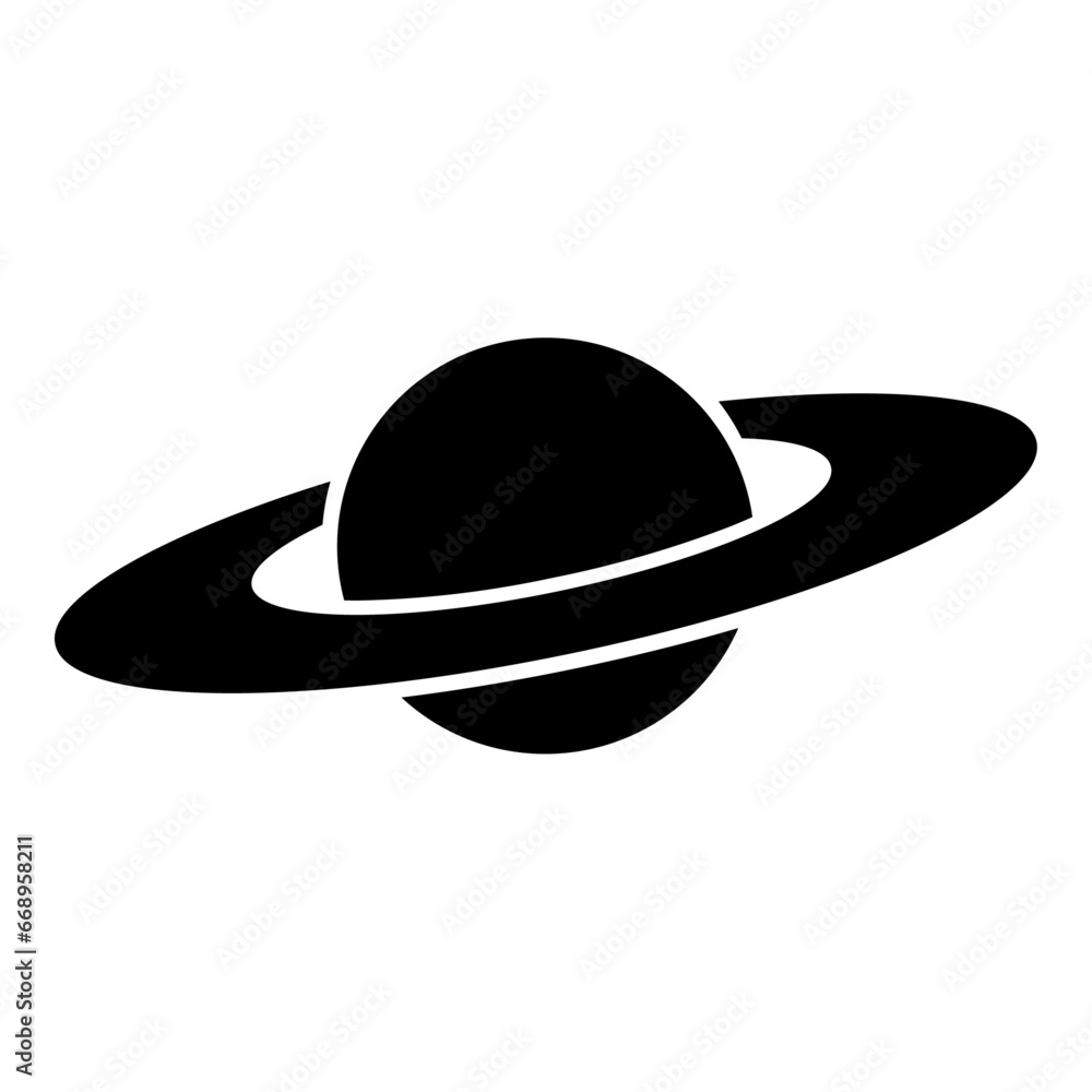 A large saturn symbol in the center. Isolated black symbol A large saturn symbol in the center. Isolated black symbol
