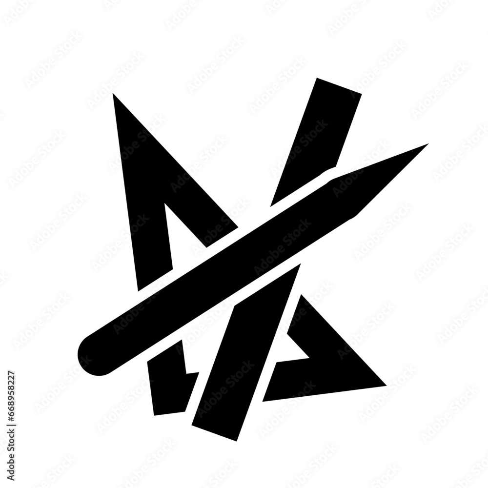 A large school supplies symbol in the center. Isolated black symbol A large school supplies symbol in the center. Isolated black symbol
