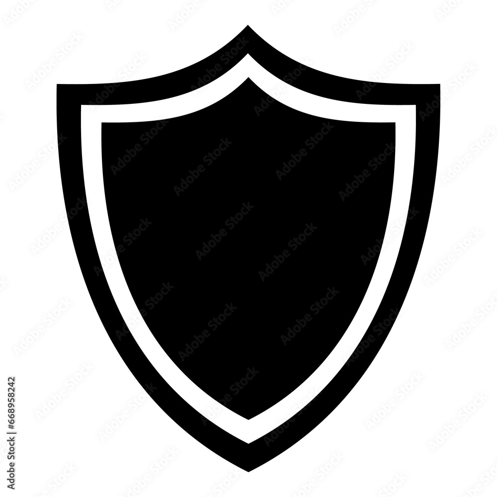 A large shield symbol in the center. Isolated black symbol A large shield symbol in the center. Isolated black symbol