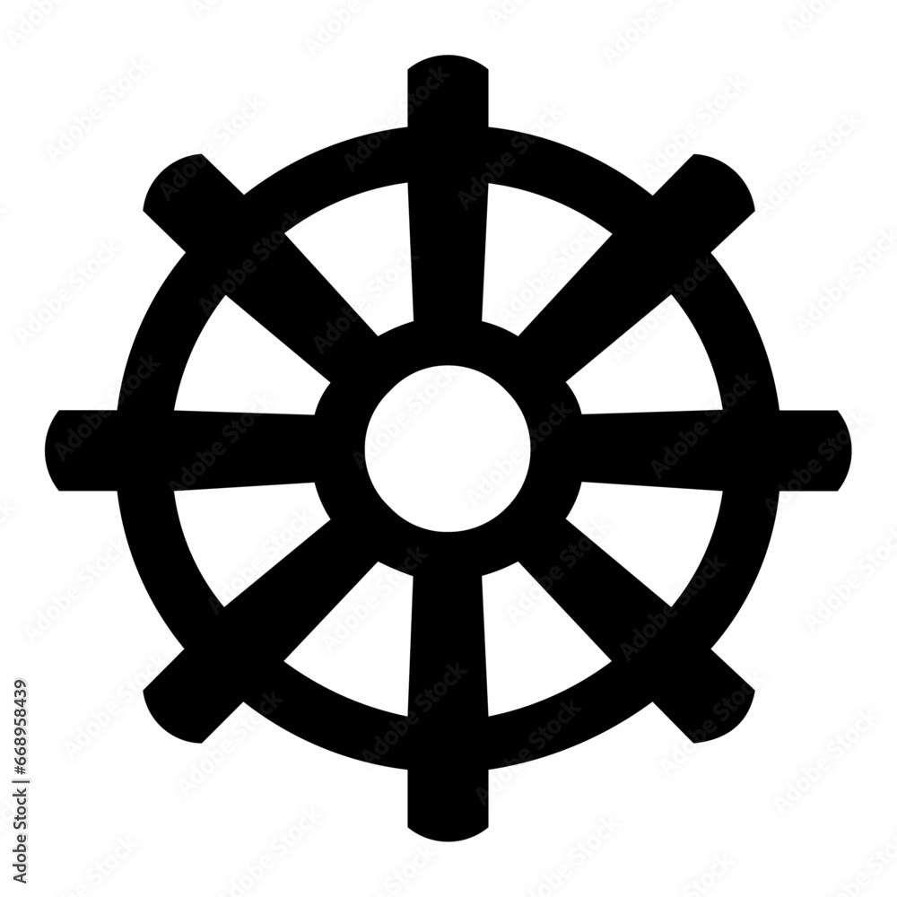 A large wheel symbol in the center. Isolated black symbol A large wheel symbol in the center. Isolated black symbol