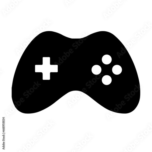 A large joystick symbol in the center. Isolated black symbol