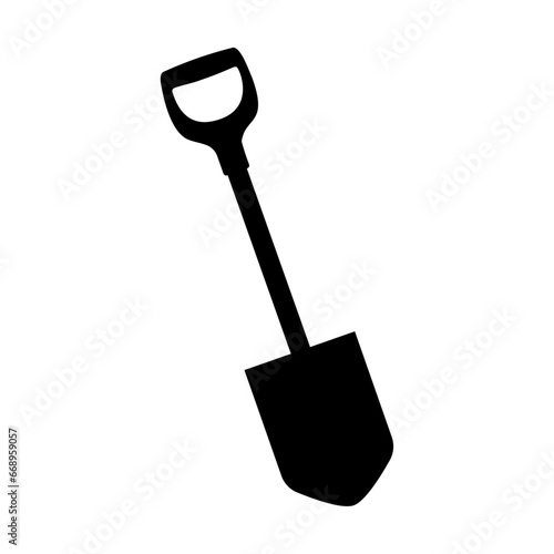 A large shovel symbol in the center. Isolated black symbol