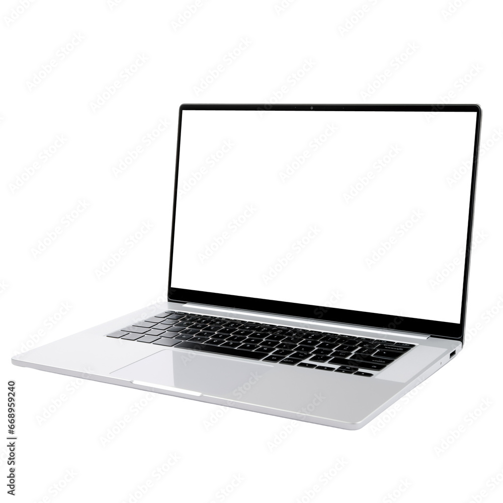 angled view of sleek laptop with blank screen isolated on white angled view of sleek laptop with blank screen isolated on white