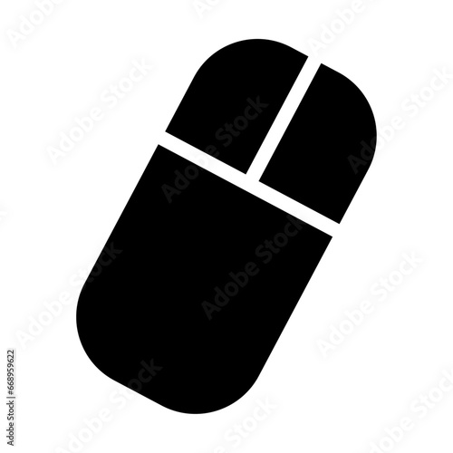 A large computer mouse symbol in the center. Isolated black symbol