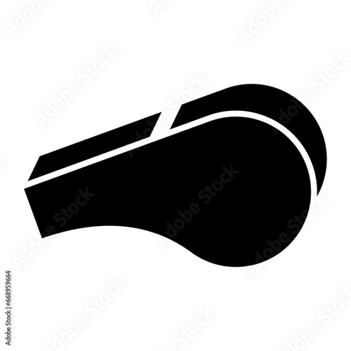 A large sports whistle symbol in the center. Isolated black symbol